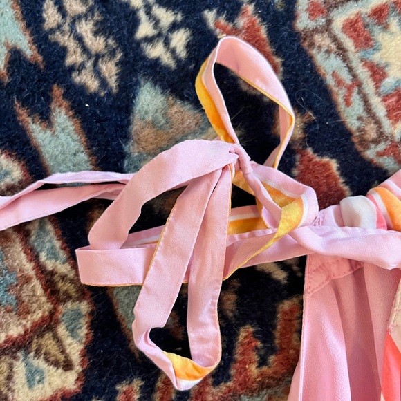 Club Monaco Silk Amirra midi dress striped pink orange tent high neck tie 4 - Picture 8 of 10